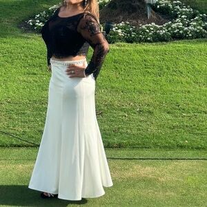Black Lace Top and White Maxi Skirt